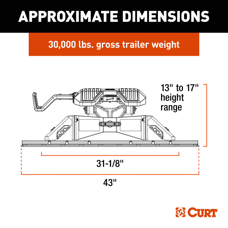 Curt PowerRide 30K 5th Wheel Hitch with Rails