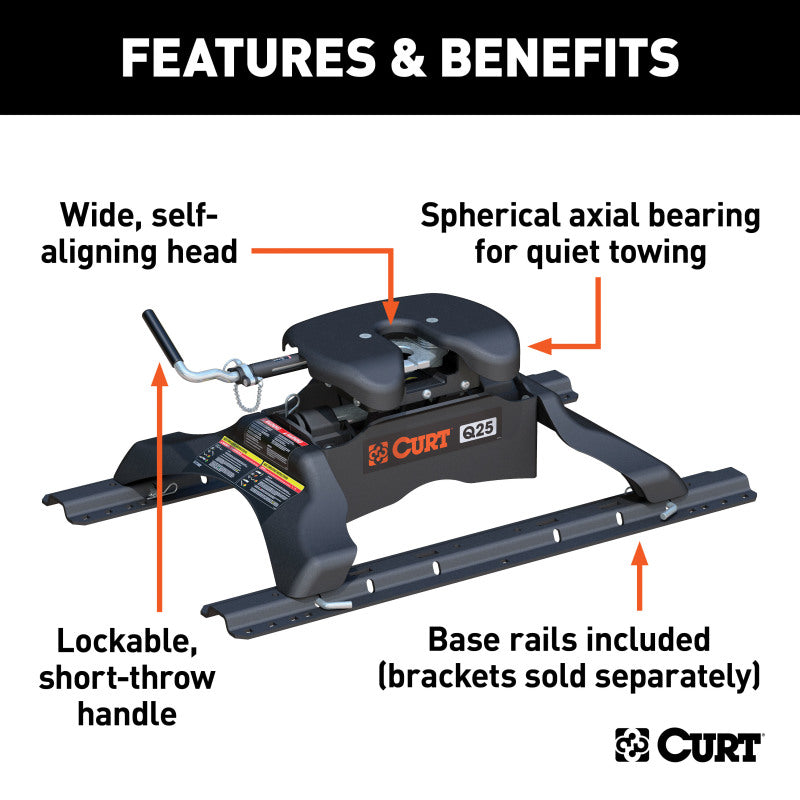 Curt Q25 5th Wheel Hitch w/Rails (16265 & 16200 Kit)