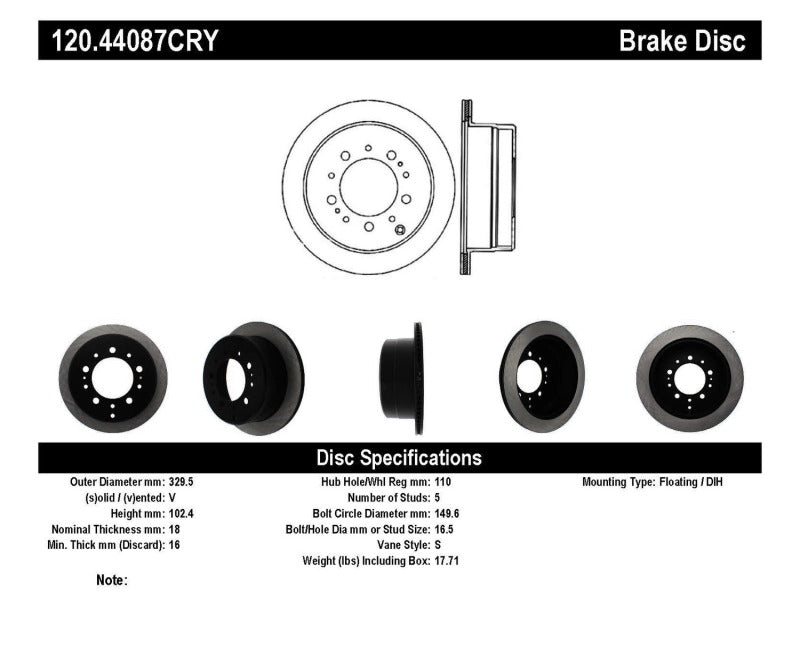 Centric 98-07 Toyota Land Cruiser Cryo Performance Brake Rotor