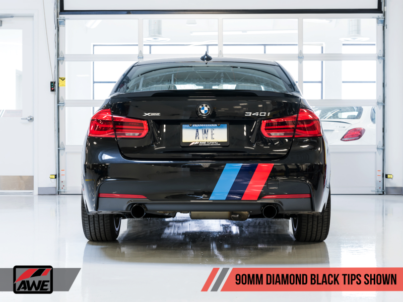 AWE Tuning BMW F3X 340i Touring Edition Axle-Back Exhaust - Diamond Black Tips (90mm)