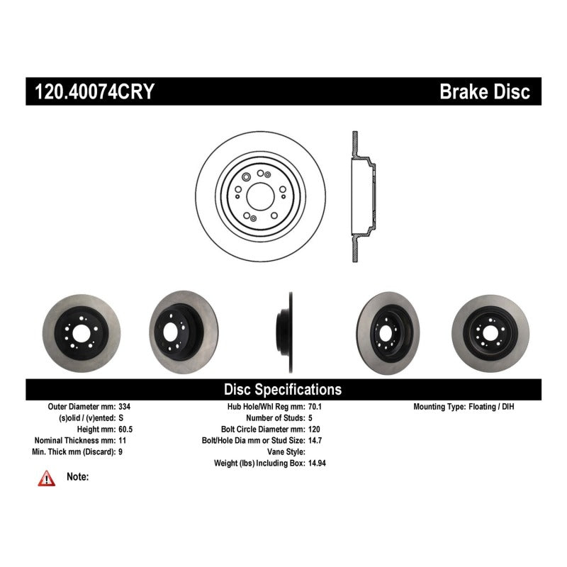 Stoptech 2009-2014 Acura TL Performance Cryo Rear Brake Rotor