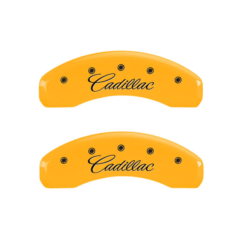 MGP 4 Caliper Covers Engraved F & R Cursive/Cadillac Yellow Finish Black Char 2010 Cadillac SRX