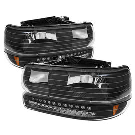xTune Chevy Tahoe 00-06 Headlights w/ LED Bumper Lights Amber Black HD-JH-CSIL99-LED-SET-BK