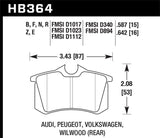 Hawk (Various) Audi / Peugeot / Volkswagen Ceramic Street Rear Brake Pads