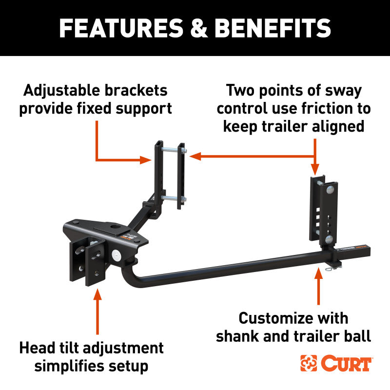 Curt TruTrack 2P Weight Distribution Hitch w/ 2x Sway Control (8000-10000lbs - No Shank )