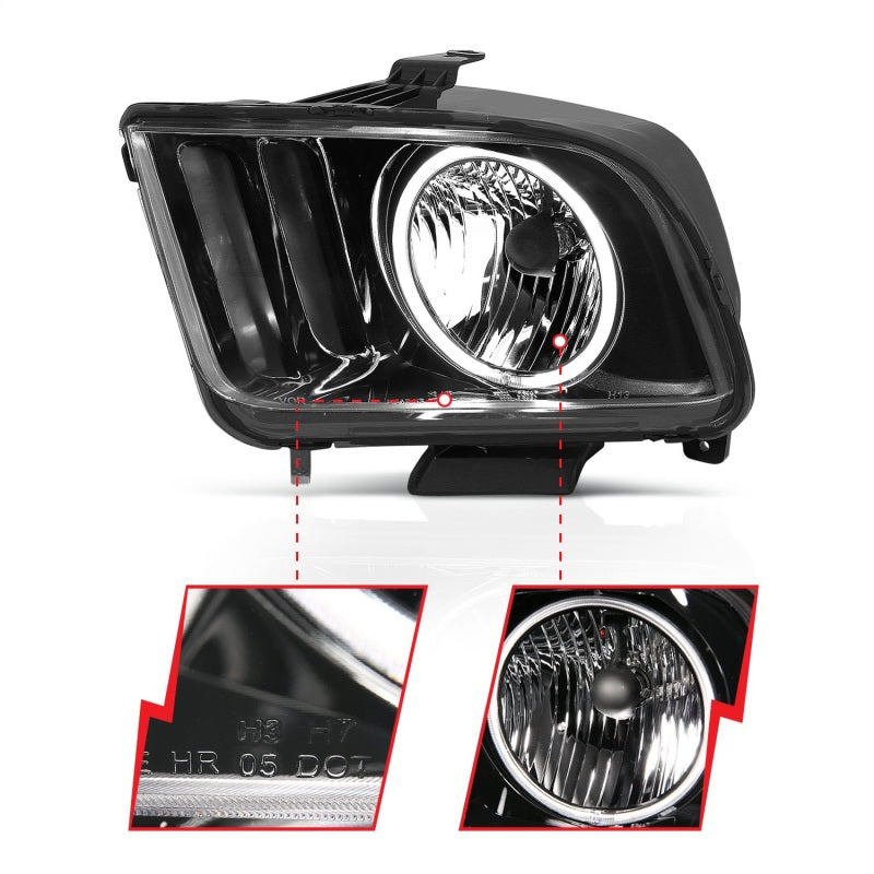 ANZO 2005-2009 Ford Mustang Crystal Headlights w/ Halo Black (CCFL)