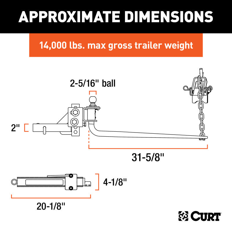 Curt Round Bar Weight Distribution Hitch Kit (10000-14Klbs 31-5/8in Bars)