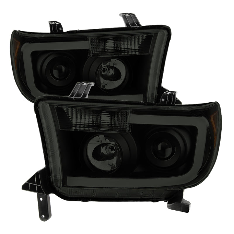 xTune Toyota Tundra 07-13 LED Light Bar Projector Headlights Black Smoked PRO-JH-TTU07-LED-BSM