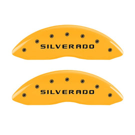 MGP Front set 2 Caliper Covers Engraved Front Silverado Yellow finish black ch