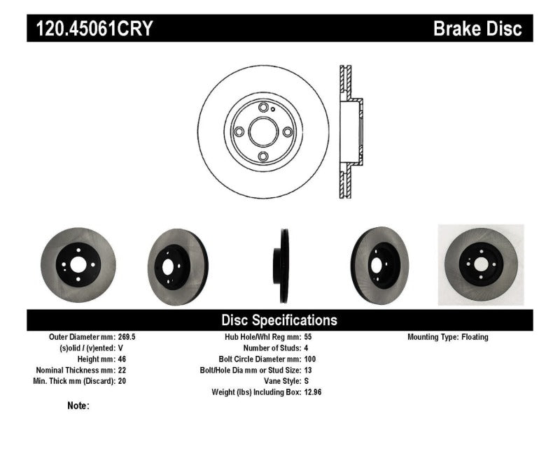 Stoptech 01-05 Mazda Miata MX-5 (Sport/Hard Suspension) CRYO Front Performance Brake Rotor