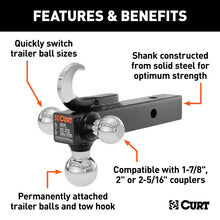 Load image into Gallery viewer, Curt Multi-Ball Mount w/Hook (2in Solid Shank 1-7/8in 2in &amp; 2-5/16in Chrome Balls)