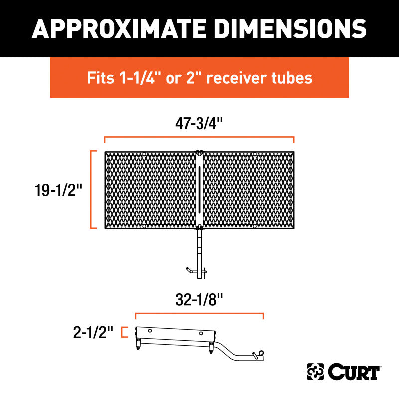 Curt 48in x 20in Tray-Style Cargo Carrier (Fixed 1-1/4in Shank w/2in Adapter)