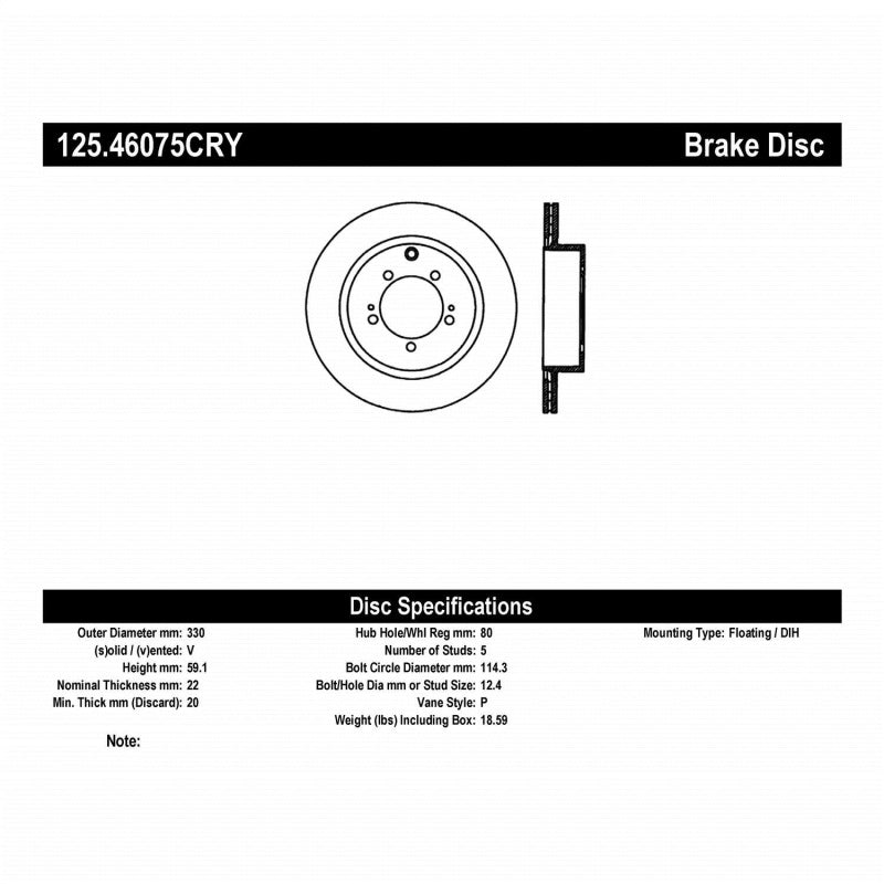 Stoptech 08 Mitsubishi Lancer Evo AWD Rear High Carbon CRYO-STOP Rotor