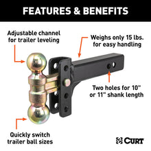 Load image into Gallery viewer, Curt Slim Adjustable Channel Mount w/Dual Ball (2in Shank 10000lbs 3-3/4in Drop)