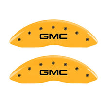 Load image into Gallery viewer, MGP 2 Caliper Covers Engraved Front GMC Yellow Finish Black Characters 2004 GMC Canyon