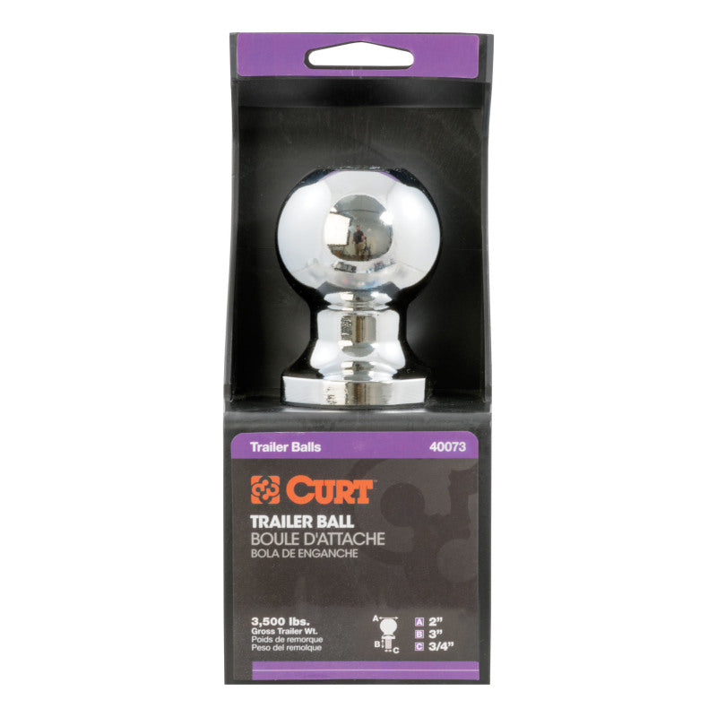 Curt 2in Trailer Ball (3/4in x 3in Shank 3500lbs Chrome Packaged)