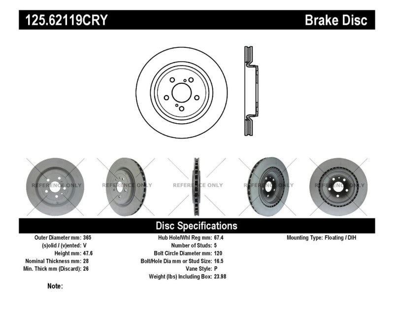 Stoptech 09-20 Cadillac CTS Premium CryoStop High-Carbon Rear Rotor