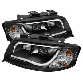 Spyder Audi A6 02-04 Projector Headlights Halogen Model Light Tube DRL Blk PRO-YD-ADA601-LTDRL-BK