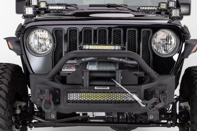 Go Rhino 07-20 Jeep Wrangler JL/JLU/JK/JKU/Gladiator JT Rockline Front Stubby Bumper w/ Overrider - GTR Auto
