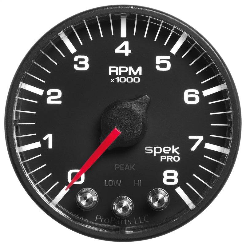 Autometer Spek-Pro Black 2 1/16 inch 8K RPM Tach w/ Shift Light and Peak Memory