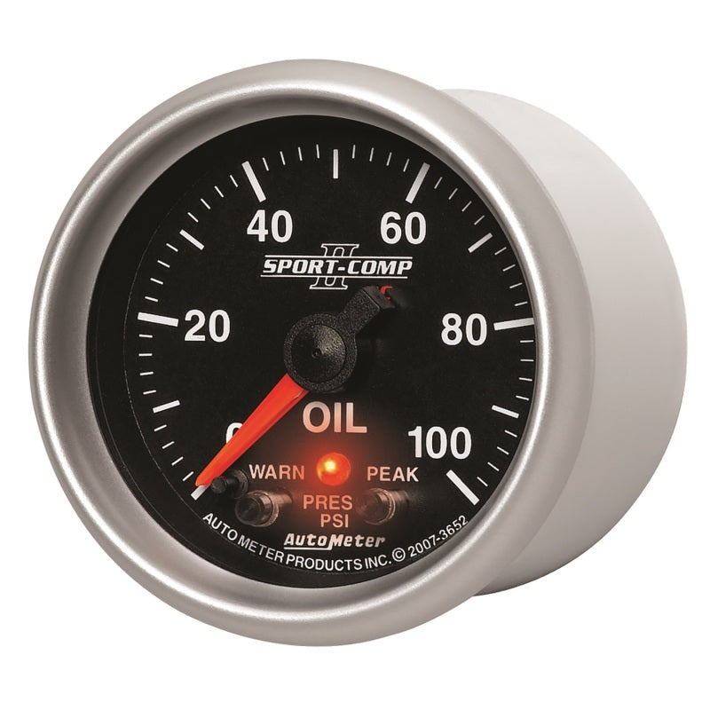 Autometer Sport-Comp II 52.4mm 0-100 PSI Oil Pressure Peak & Warn w/ Electronic Control Gauge