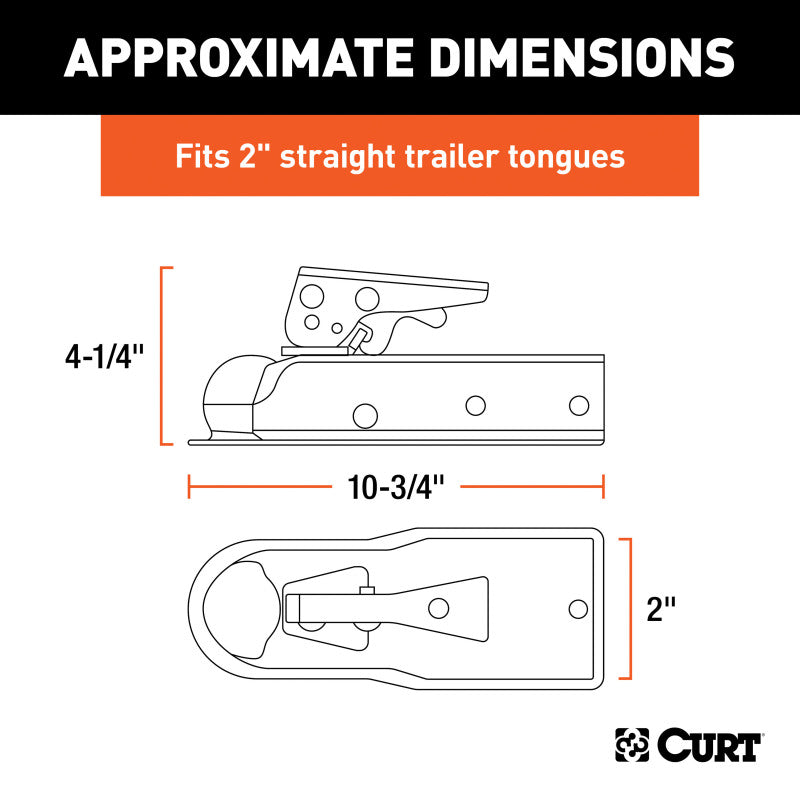 Curt 2in Straight-Tongue Coupler w/Posi-Lock (2in Channel 3500lbs Zinc)