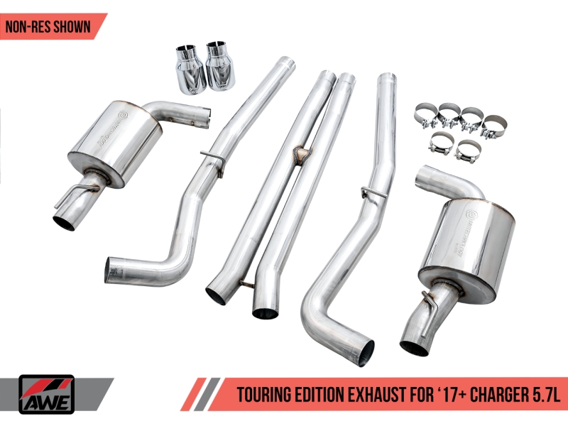 AWE Tuning 2017+ Dodge Charger 5.7L Touring Edition Exhaust - Resonated - Chrome Silver Tips