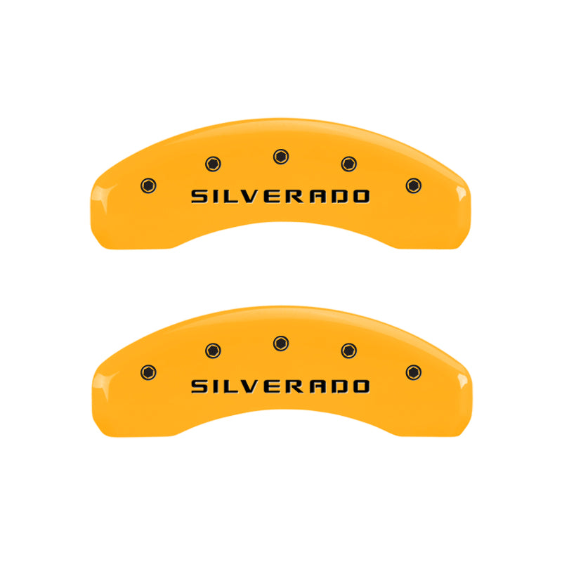 MGP 4 Caliper Covers Engraved Front & Rear Silverado Yellow finish black ch