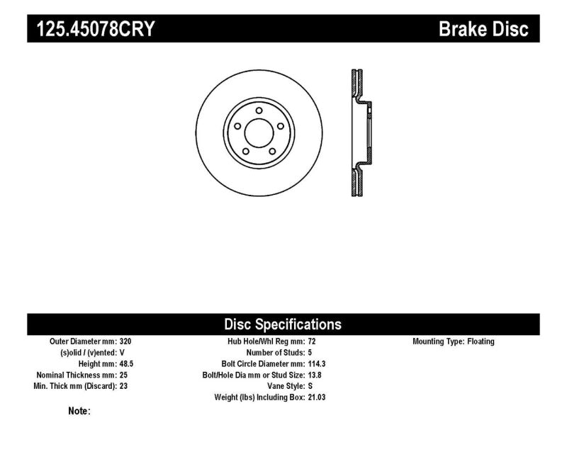 Stoptech 07-09 Mazdaspeed 3 Front High Carbon CRYO-STOP Rotor