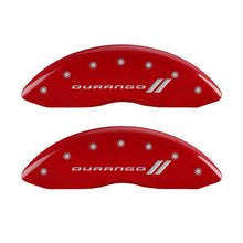 Load image into Gallery viewer, MGP 4 Caliper Covers Engraved Front &amp; Rear With stripes/Durango Red finish silver ch