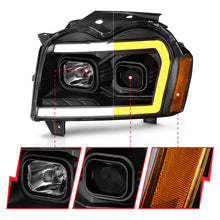 Load image into Gallery viewer, ANZO 2005-2007 Jeep Grand Cherokee Projector Headlights w/ Light Bar Switchback Black Housing