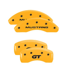 Load image into Gallery viewer, MGP 4 Caliper Covers Engraved Front Mustang Rear Sn95/Gt Yellow Finish Black Char 1997 Ford Mustang