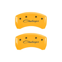 Load image into Gallery viewer, MGP 4 Caliper Covers Engraved Front &amp; Rear Cursive/Challenger Yellow finish black ch