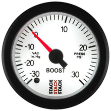 Load image into Gallery viewer, Autometer Stack 52mm -30INHG to +30 PSI (Incl T-Fitting) Pro Stepper Motor Boost Press Gauge - White