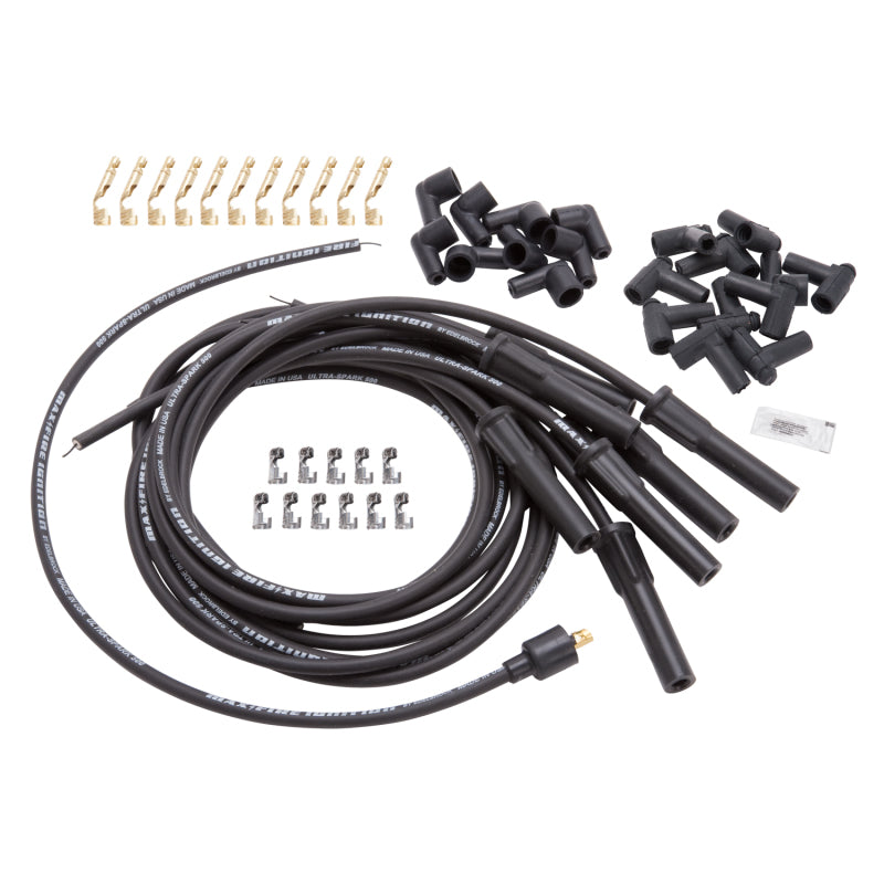 Edelbrock Spark Plug Wire Set Universal Flex Boots 500 Ohm Resistance 8 65mm Black Wire (Set of 9)
