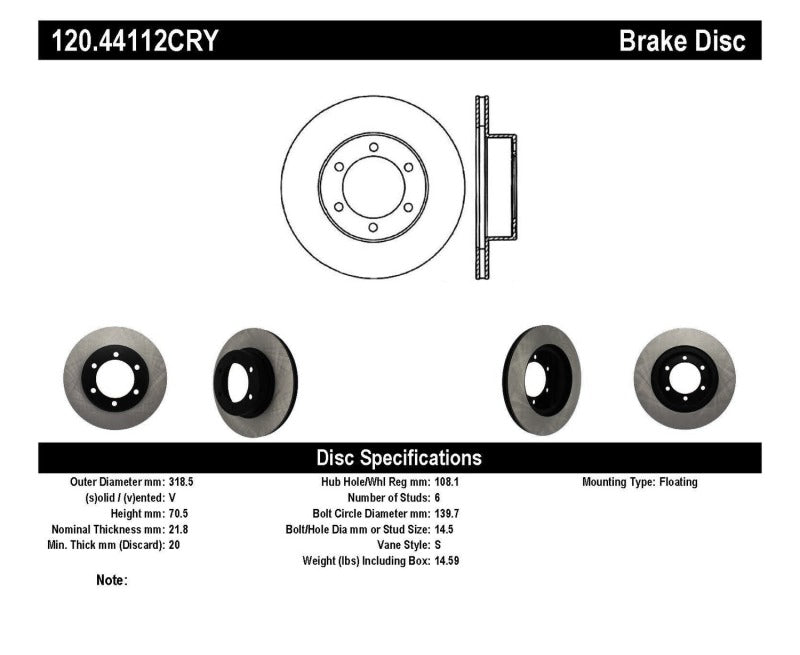 Stoptech 95-02 Toyota 4Runner Front Performance Cryo Brake Rotor