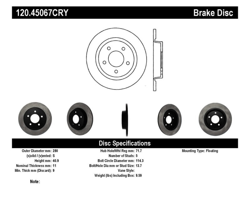 Stoptech 04-13 Mazda 3 Rear Premium Cryostop Brake Rotor