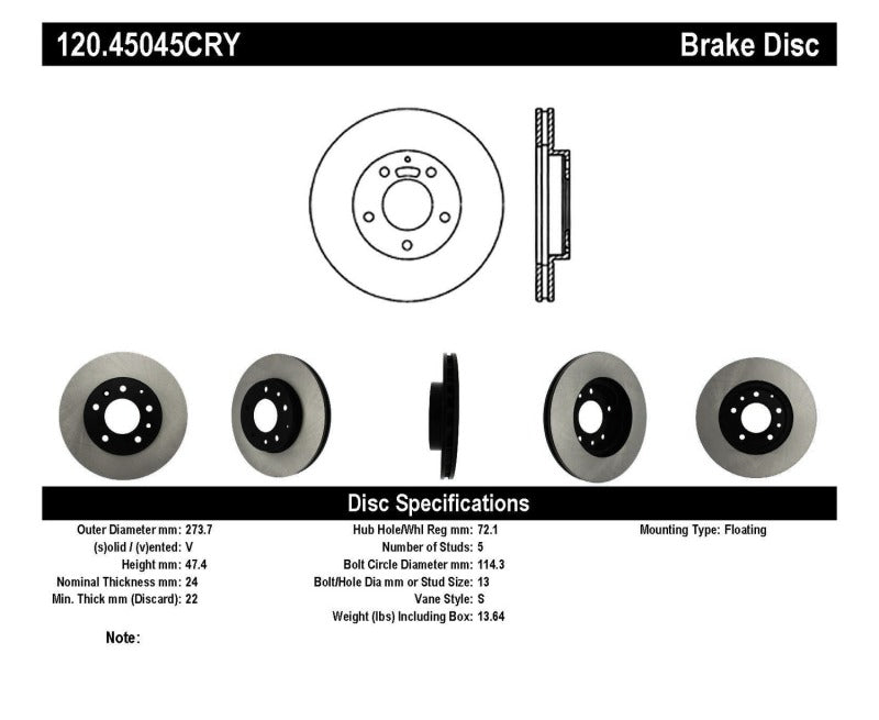 Centric Mazda Premium Brake CryoStop Rotor