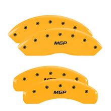 Load image into Gallery viewer, MGP 4 Caliper Covers Engraved Front &amp; Rear With stripes/Charger Yellow finish black ch