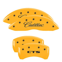 Load image into Gallery viewer, MGP 4 Caliper Covers Engraved Front Cursive/Cadillac Engraved Rear CTS Yellow finish black ch