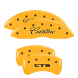 MGP 4 Caliper Covers Engraved Front Cursive/Cadillac Engraved Rear CTS Yellow finish black ch