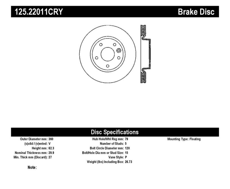 Centric 06-09 Land Rover Range Rover 4.2L V8 Supercharged Front Premium High Carbon Cryo Brake Rotor