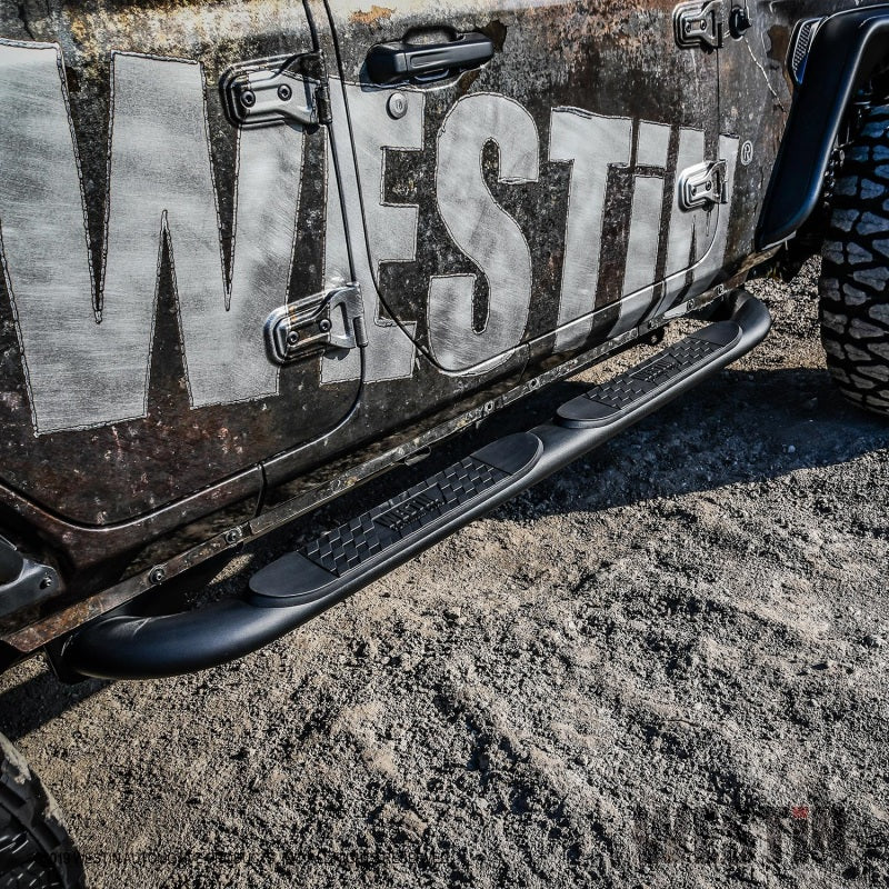 Westin 18-22 Jeep Wrangler JLU 4dr Platinum 4 Oval Nerf Step Bars - Tex. Blk