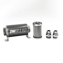 Load image into Gallery viewer, DeatschWerks Stainless Steel 10AN 5 Micron Universal Inline Fuel Filter Housing Kit (110mm)