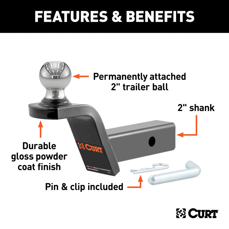 Curt Fusion Ball Mount w/2in Ball (2in Shank 7500lbs 2in Rise)