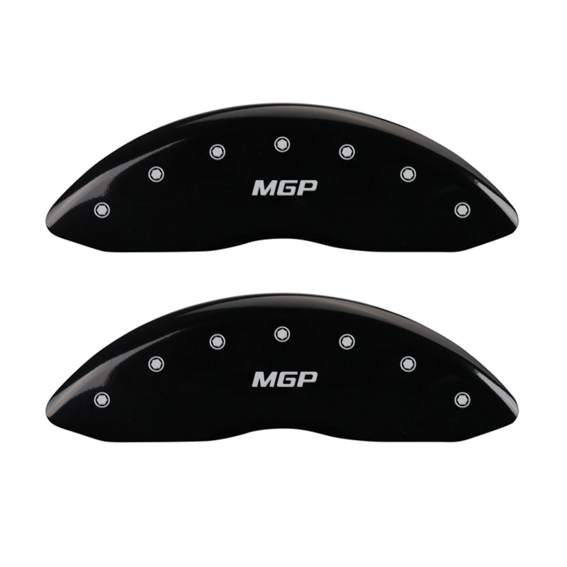 MGP 4 Caliper Covers Engraved Front & Rear MGP Black Finish Silver Char 2014 Chevrolet Express 2500