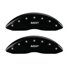 Load image into Gallery viewer, MGP 4 Caliper Covers Engraved Front &amp; Rear MGP Black Finish Silver Char 2012 GMC Savana 2500