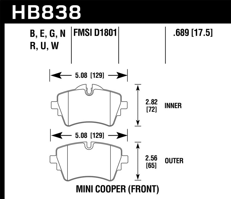 Hawk 14-17 Mini Cooper S DTC-60 Race Front Brake Pads