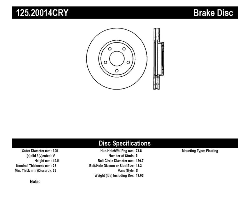 Stoptech 98-03 Jaguar XJ8 Front Premium High Carbon CRYO-STOP Rotor