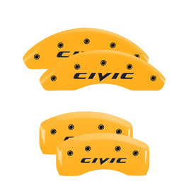 MGP 4 Caliper Covers Engraved Front & Rear MGP Yellow Finish Black Char 2017 Honda Civic